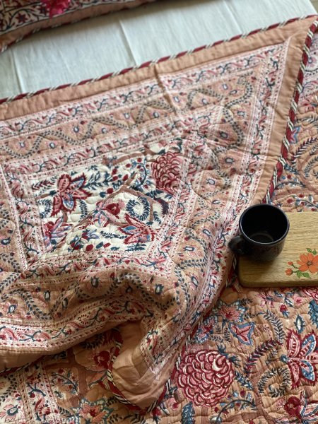 SALMON Cotton Block Print Double AC Quilt