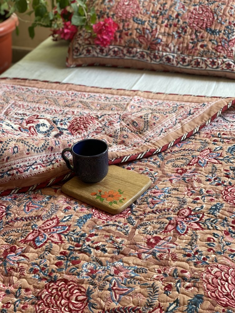 SALMON Cotton Block Print Double AC Quilt