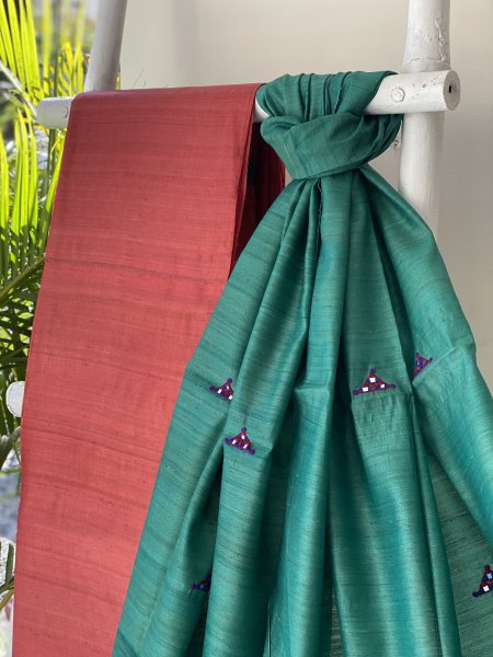 RUST-TEAL KOSA SILK EMBROIDERED dupatta Set