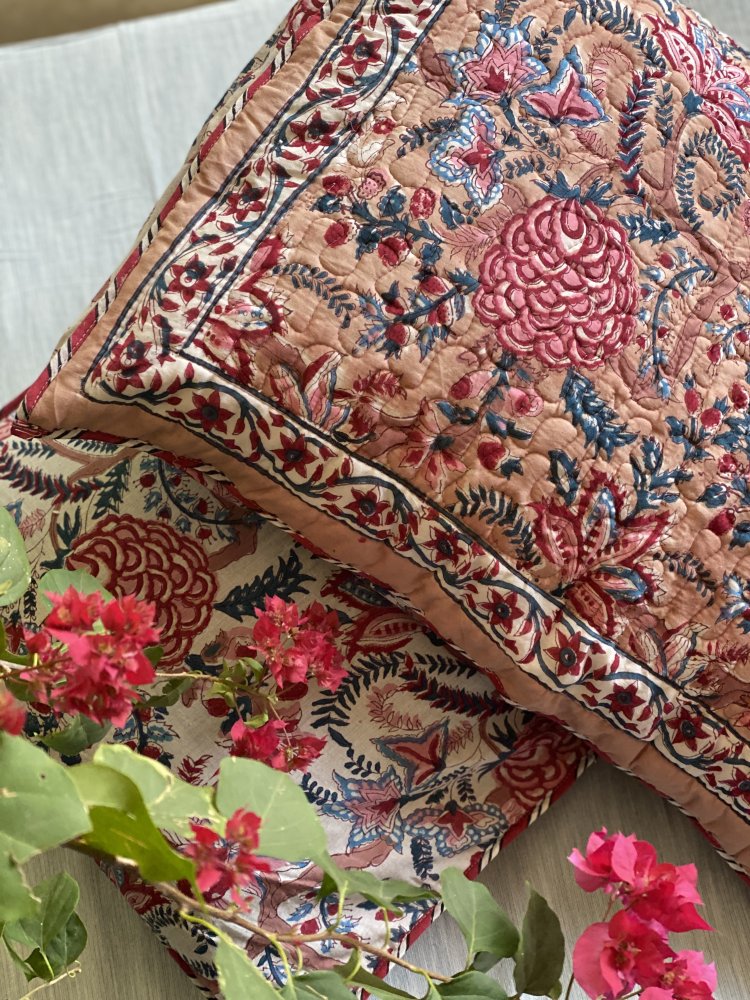 SALMON Cotton Block Print Double AC Quilt