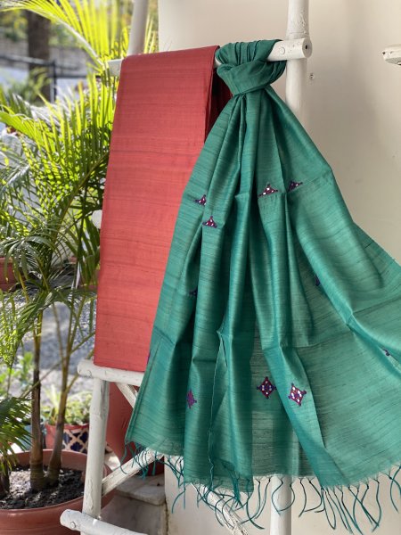 RUST-TEAL KOSA SILK EMBROIDERED dupatta Set
