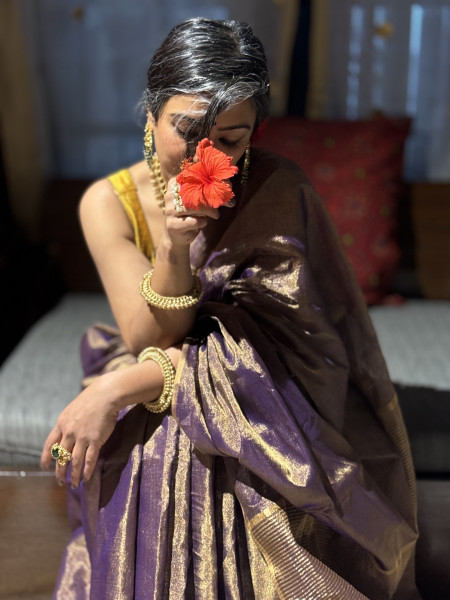 'AAROHINI' PURPLE ZARI WOVEN MAHESHWARI SILK  SARI