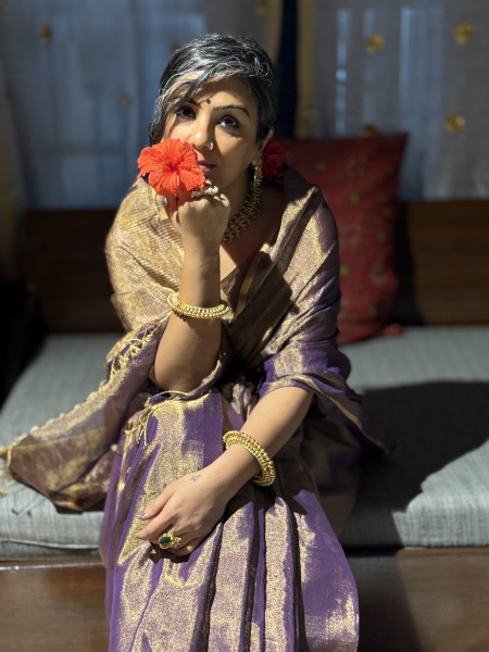 'AAROHINI' PURPLE ZARI WOVEN MAHESHWARI SILK  SARI