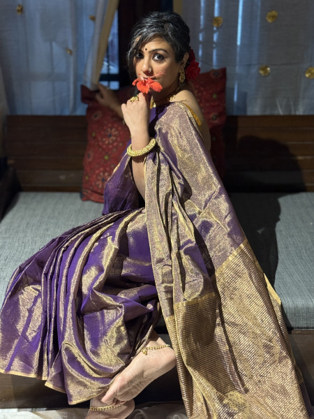 'AAROHINI' PURPLE ZARI WOVEN MAHESHWARI SILK  SARI