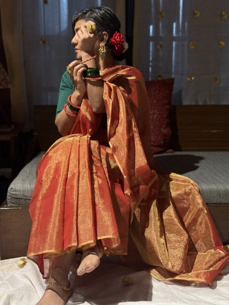 'SHREE' RED ZARI WOVEN MAHESHWARI SILK  SARI