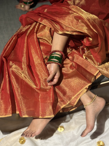 'SHREE' RED ZARI WOVEN MAHESHWARI SILK  SARI