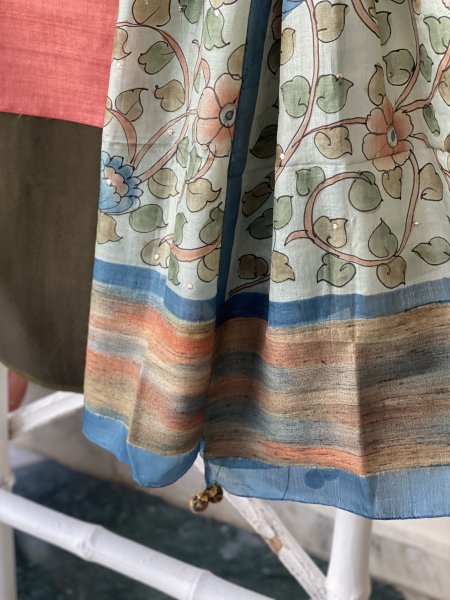 RUST - MOSS GREEN TUSSAR Silk dupatta Set