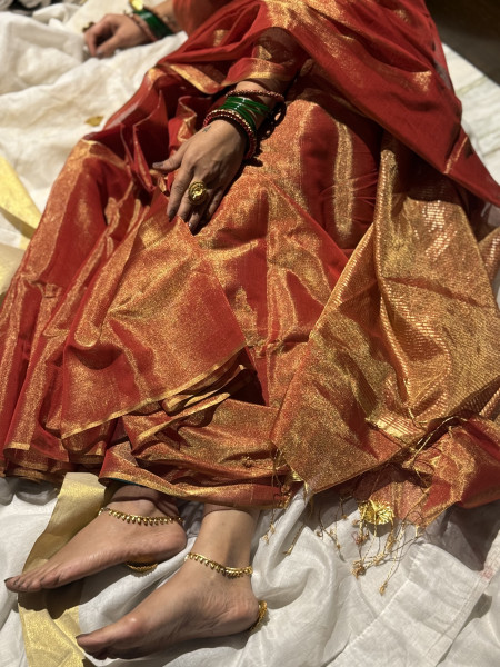 'SHREE' RED ZARI WOVEN MAHESHWARI SILK  SARI