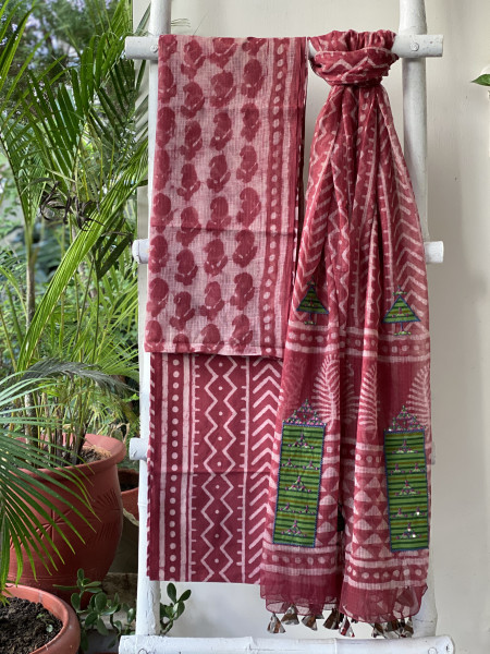 RUBY HAND BLOCK PRINT KOTA  EMBROIDERED DUPATTA SET
