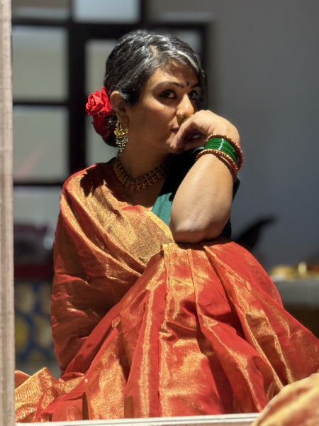 'SHREE' RED ZARI WOVEN MAHESHWARI SILK  SARI