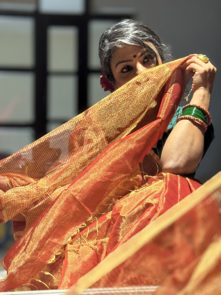 'SHREE' RED ZARI WOVEN MAHESHWARI SILK  SARI
