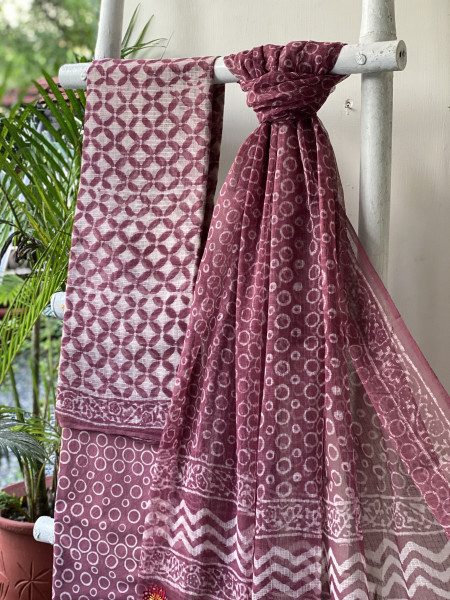 RUBY HAND BLOCK PRINT KOTA  EMBROIDERED DUPATTA SET