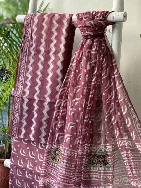 RUBY HAND BLOCK PRINT KOTA  EMBROIDERED DUPATTA SET