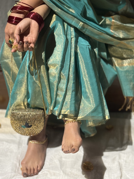'LALITA' SEA GREEN ZARI WOVEN MAHESHWARI SILK  SARI