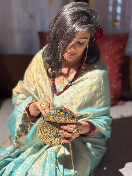 'LALITA' SEA GREEN ZARI WOVEN MAHESHWARI SILK  SARI