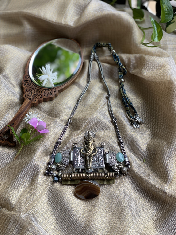 Image of BRASS &amp; FABRIC Handcrafted LONG NECKLACE