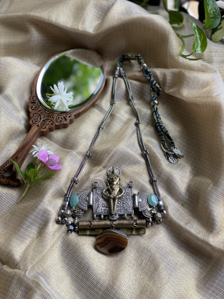 BRASS & FABRIC Handcrafted LONG NECKLACE