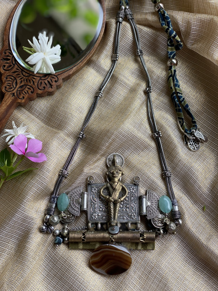 BRASS & FABRIC Handcrafted LONG NECKLACE