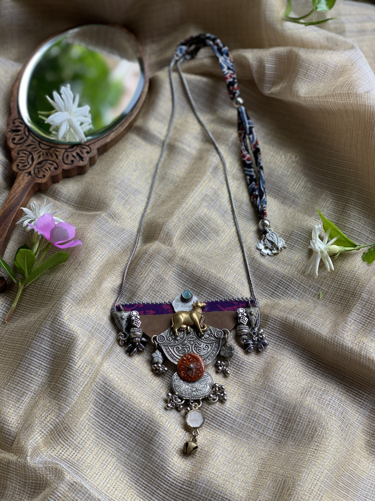 Image of BRASS &amp; FABRIC Handcrafted LONG NECKLACE