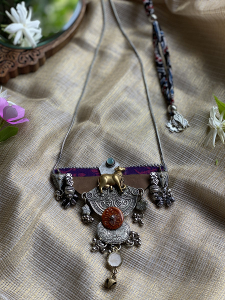 BRASS & FABRIC Handcrafted LONG NECKLACE