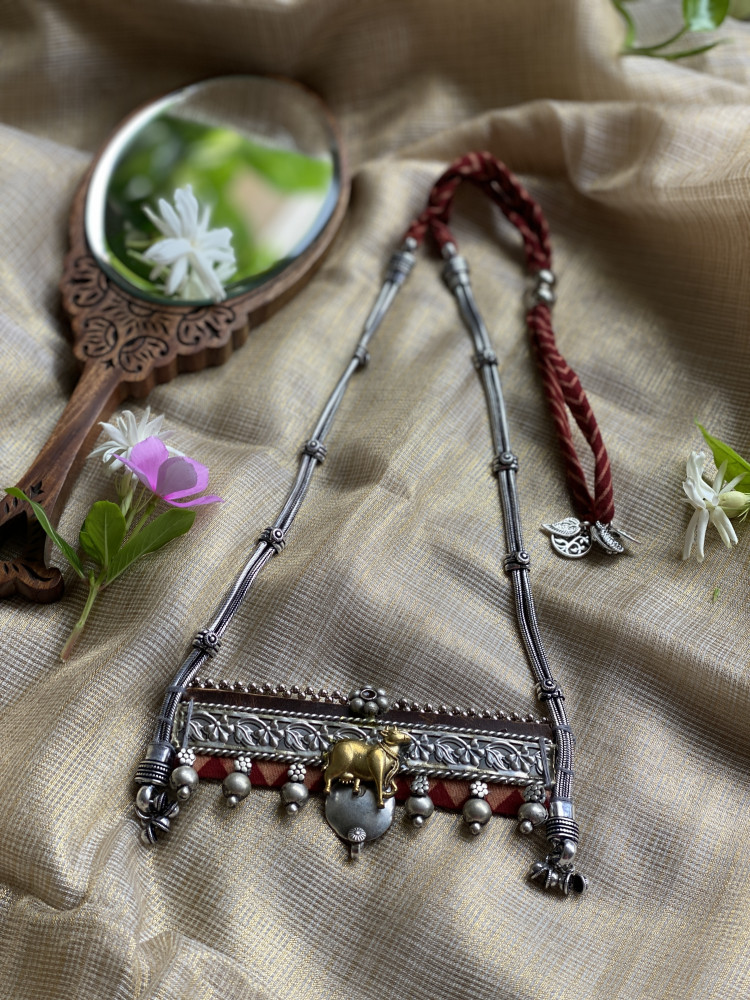 Image of BRASS &amp; FABRIC Handcrafted LONG NECKLACE