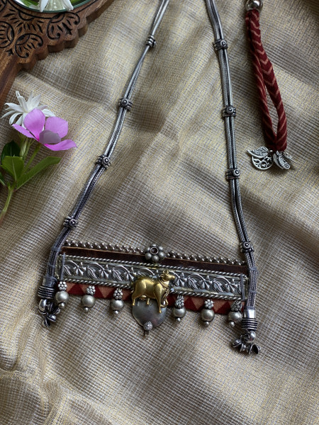BRASS & FABRIC Handcrafted LONG NECKLACE