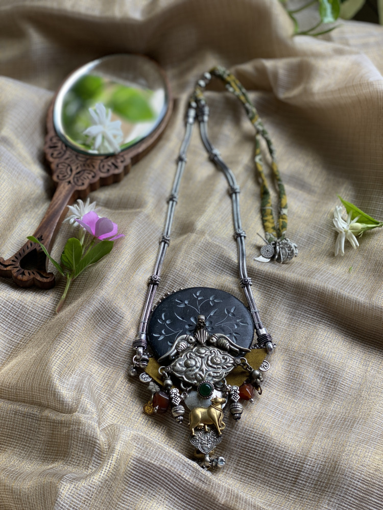 Image of BRASS &amp; FABRIC Handcrafted LONG NECKLACE