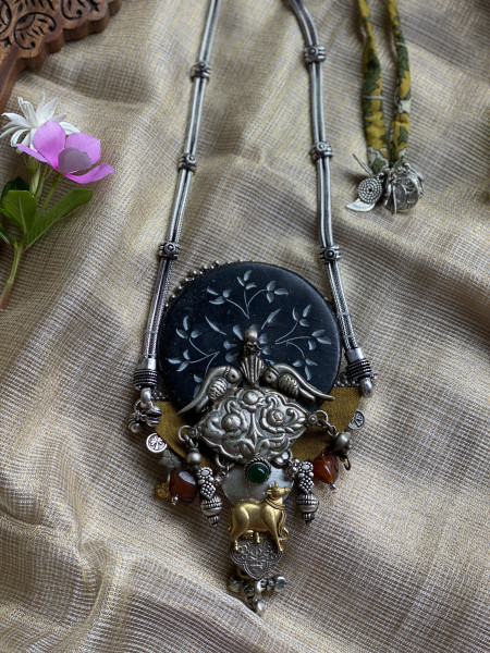 BRASS & FABRIC Handcrafted LONG NECKLACE