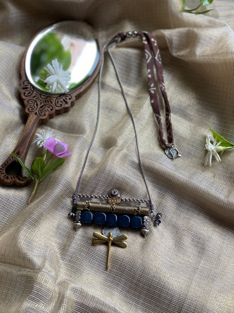 Image of BRASS &amp; FABRIC Handcrafted LONG NECKLACE