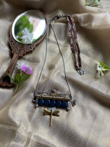 BRASS & FABRIC Handcrafted LONG NECKLACE