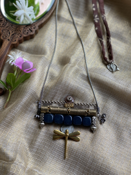 BRASS & FABRIC Handcrafted LONG NECKLACE