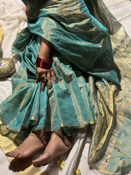 'LALITA' SEA GREEN ZARI WOVEN MAHESHWARI SILK  SARI