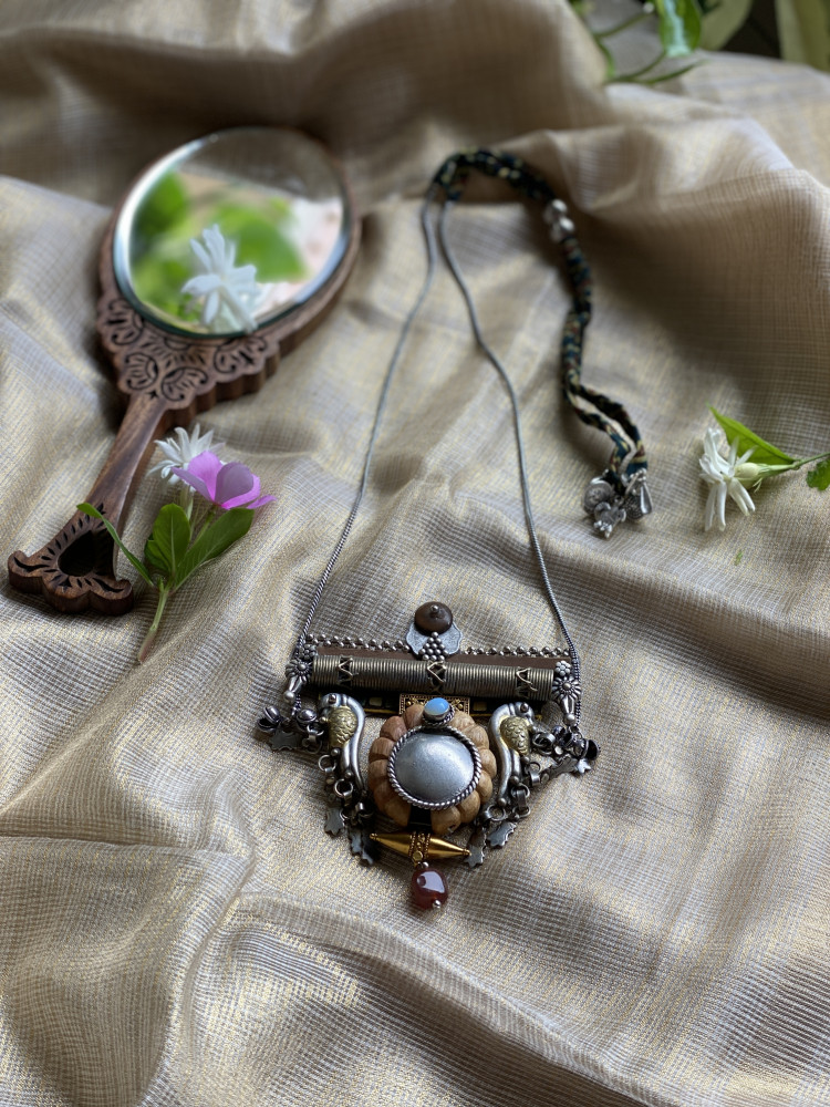 Image of BRASS &amp; FABRIC Handcrafted LONG NECKLACE