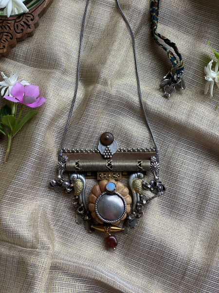 BRASS & FABRIC Handcrafted LONG NECKLACE