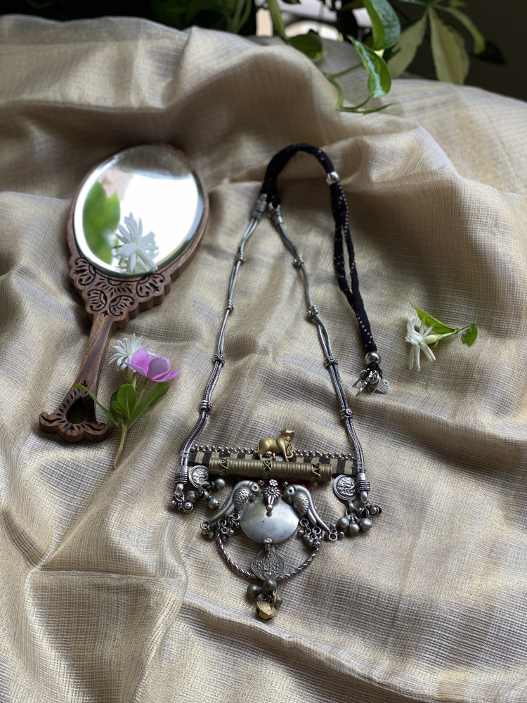 Image of BRASS &amp; FABRIC Handcrafted LONG NECKLACE