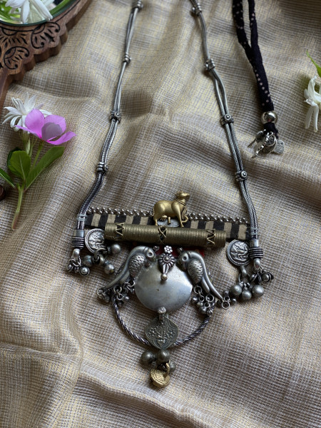 BRASS & FABRIC Handcrafted LONG NECKLACE