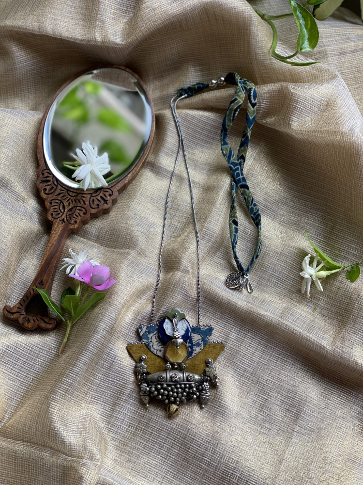 Image of BRASS &amp; FABRIC Handcrafted LONG NECKLACE
