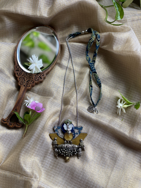 BRASS & FABRIC Handcrafted LONG NECKLACE