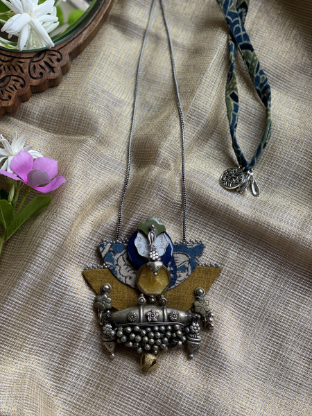BRASS & FABRIC Handcrafted LONG NECKLACE