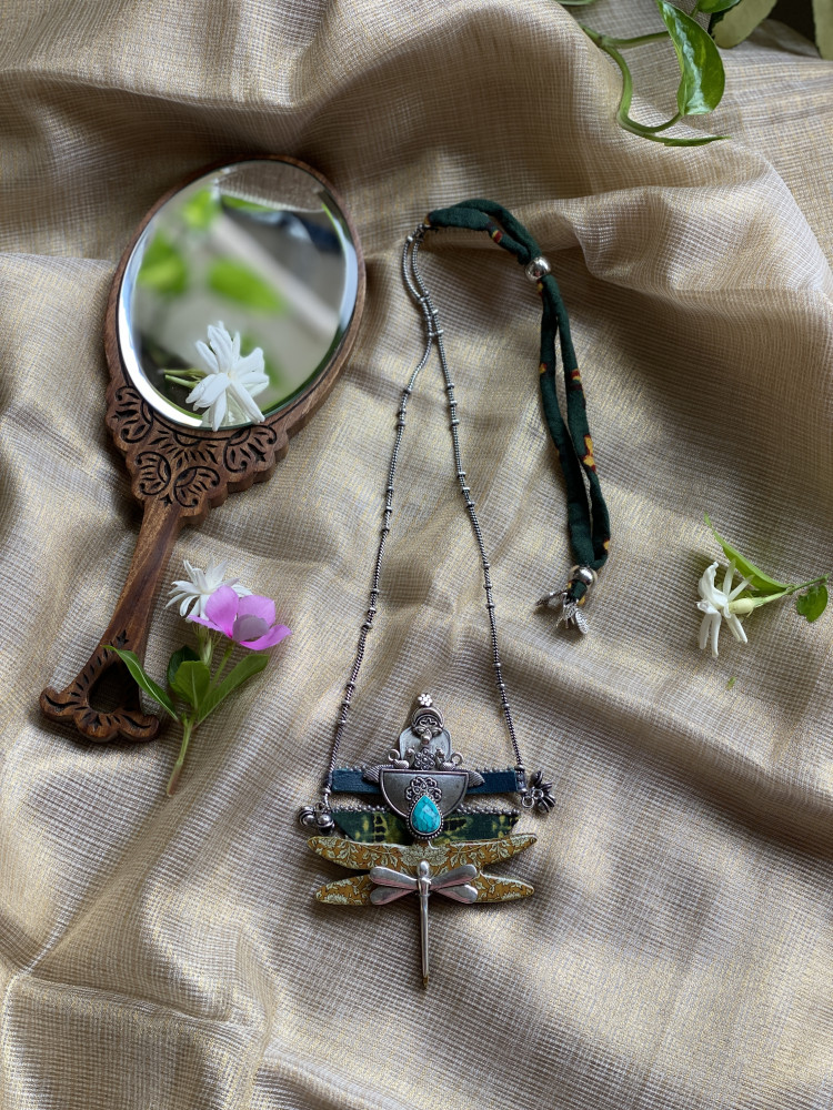 Image of BRASS &amp; FABRIC Handcrafted LONG NECKLACE