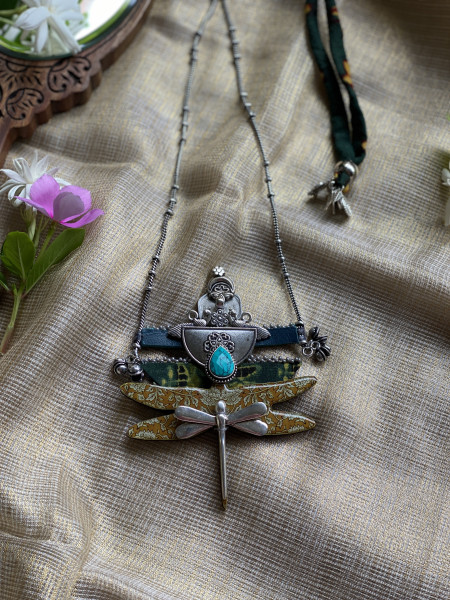 BRASS & FABRIC Handcrafted LONG NECKLACE