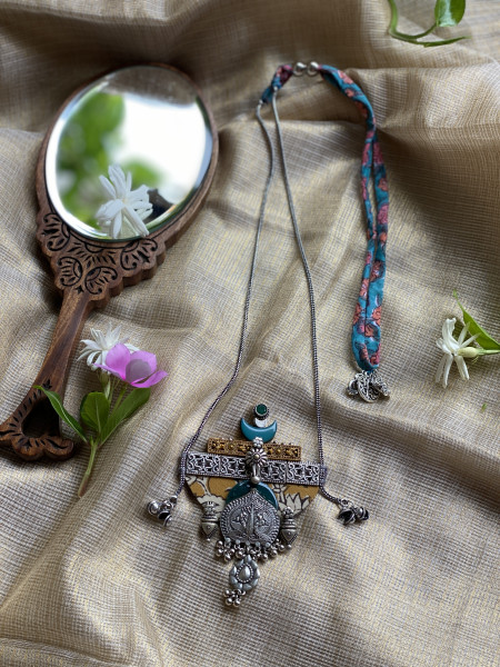 BRASS & FABRIC Handcrafted LONG NECKLACE