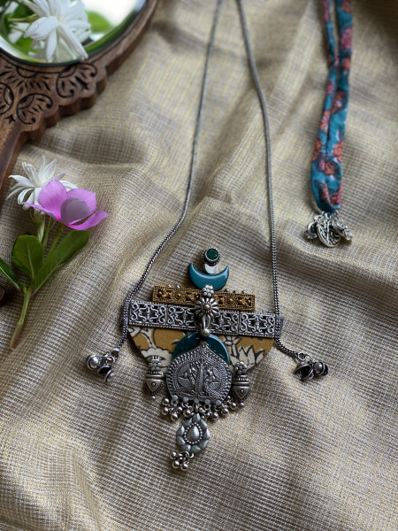 BRASS & FABRIC Handcrafted LONG NECKLACE