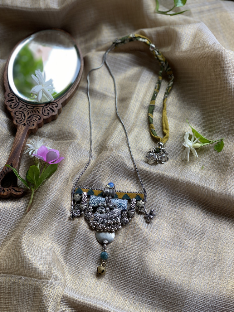Image of BRASS &amp; FABRIC Handcrafted LONG NECKLACE