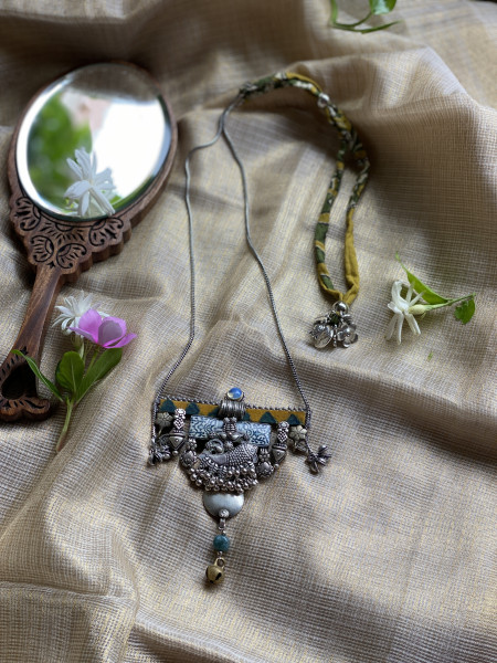 BRASS & FABRIC Handcrafted LONG NECKLACE