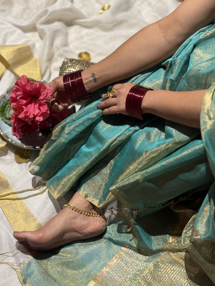 Image of 'LALITA' SEA GREEN ZARI WOVEN MAHESHWARI SILK  SARI