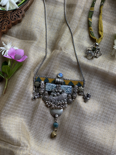 BRASS & FABRIC Handcrafted LONG NECKLACE