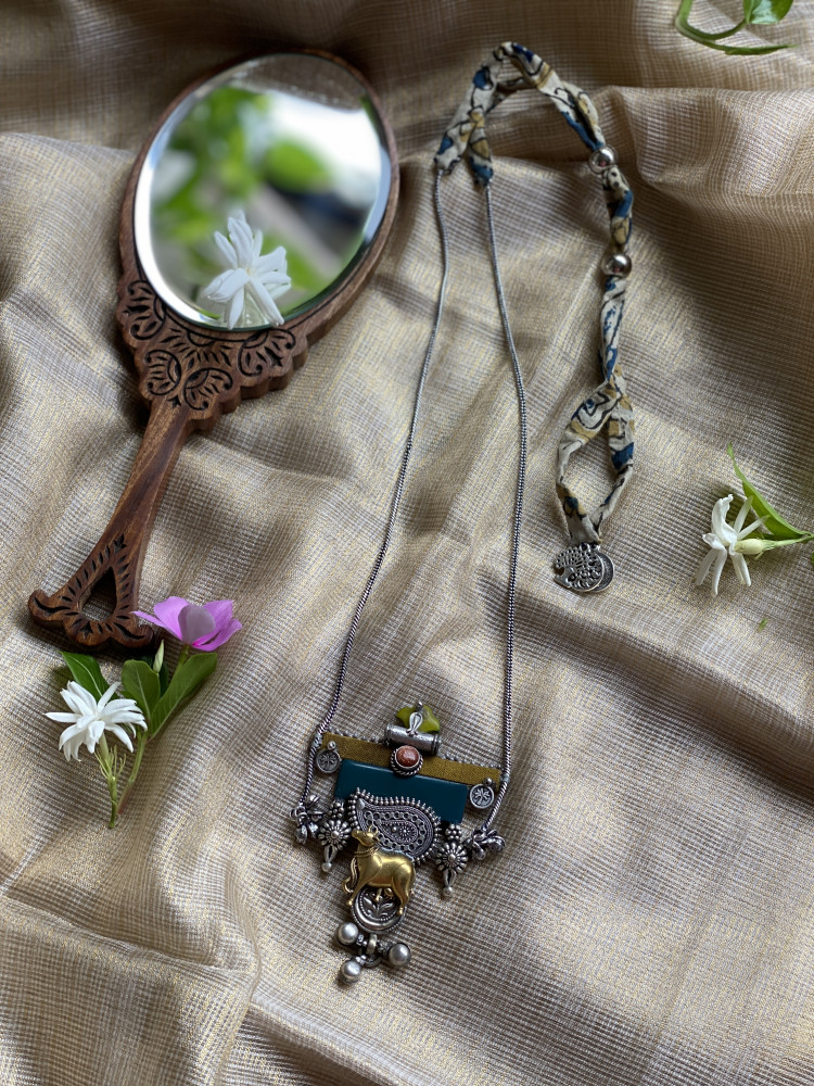 Image of BRASS &amp; FABRIC Handcrafted LONG NECKLACE