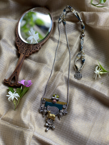 BRASS & FABRIC Handcrafted LONG NECKLACE