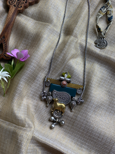 BRASS & FABRIC Handcrafted LONG NECKLACE